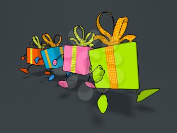 Royalty Free Clipart Image of Packages Walking