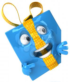 Royalty Free Clipart Image of a Blue Gift Pointing to the Right