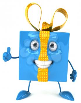 Royalty Free Clipart Image of a Blue Package Giving a Thumbs Up