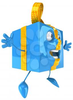 Royalty Free Clipart Image of a Blue Package Jumping