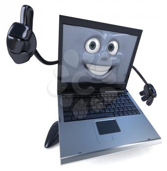 Royalty Free Clipart Image of a Laptop Giving a Thumbs Up