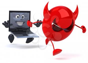 Royalty Free Clipart Image of a Laptop Chasing a Virus Away
