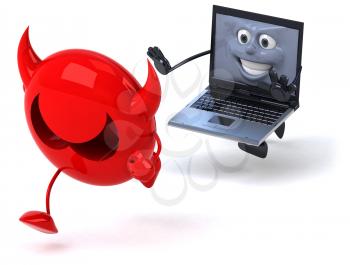 Royalty Free Clipart Image of a Laptop Chasing a Virus