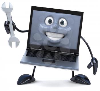 Royalty Free Clipart Image of a Laptop Holding a Wrench