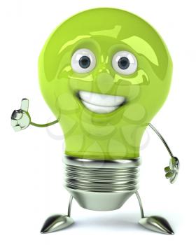 Royalty Free Clipart Image of a Green Lightbulb Giving a Thumbs Up