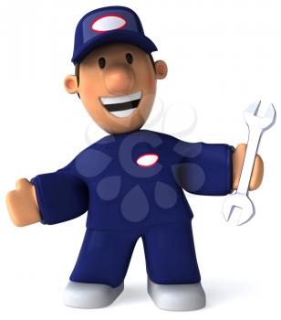 Royalty Free Clipart Image of a Smiling Mechanic With a Wrench
