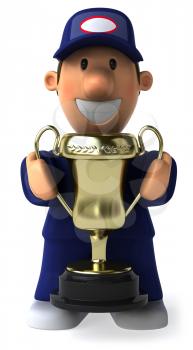 Royalty Free Clipart Image of a Mechanic With a Cup