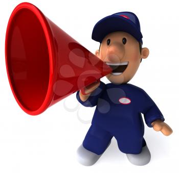 Royalty Free Clipart Image of a Mechanic With a Megaphone