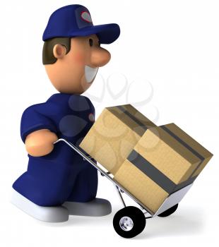 Royalty Free Clipart Image of a Man In Coveralls Moving Packages