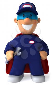 Royalty Free Clipart Image of a Superhero Mechanic