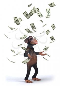 Royalty Free Clipart Image of a Monkey Juggling Dollar Bills