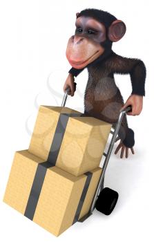 Royalty Free Clipart Image of a Monkey Moving Cardboard Boxes