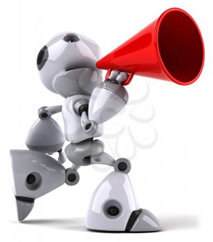 Royalty Free Clipart Image of a Robot With a Bullhorn