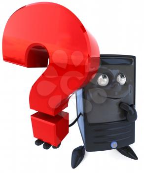 Royalty Free Clipart Image of a Computer Tower With a Question Mark
