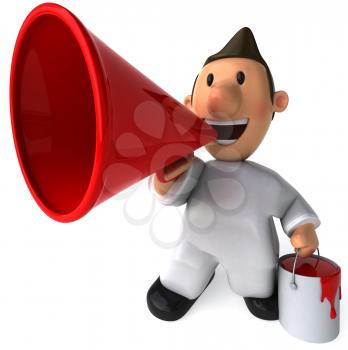 Royalty Free Clipart Image of a Painter With a Bullhorn
