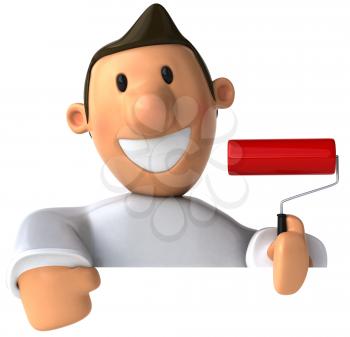 Royalty Free Clipart Image of a Painter With a Red Roller