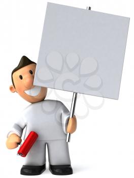 Royalty Free Clipart Image of a House Painter With a Placard