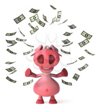 Royalty Free Clipart Image of a Pig Throwing Money