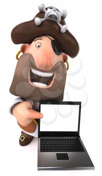 Royalty Free Clipart Image of a Pirate With a Laptop