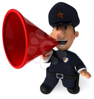 Royalty Free Clipart Image of a Police Officer With a Bullhorn