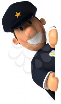 Royalty Free Clipart Image of a Police Officer Looking From Behind a Wall