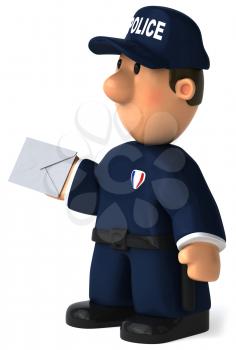 Royalty Free Clipart Image of a Police Officer With a Letter