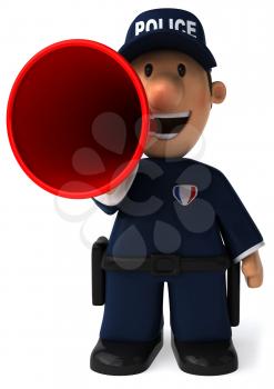 Royalty Free Clipart Image of a Police Officer With a Bullhorn