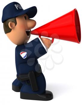 Royalty Free Clipart Image of a Police Man With a Megaphone