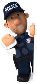 Royalty Free Clipart Image of a Police Officer Halting With His Hand