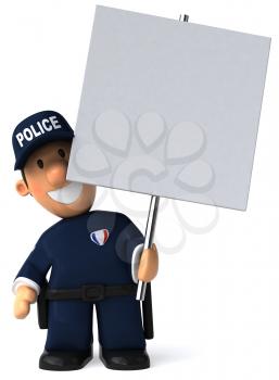 Royalty Free Clipart Image of a Policeman With a Placard