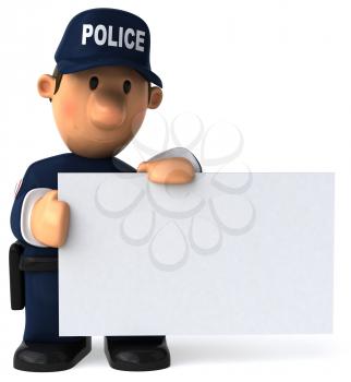 Royalty Free Clipart Image of a Policeman With a Blank Sign
