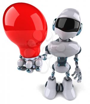Royalty Free Clipart Image of a Robot With a Lightbulb