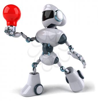 Royalty Free Clipart Image of a Robot With a Red Lightbulb