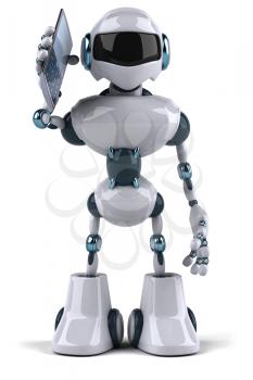 Royalty Free Clipart Image of a Robot With a Cell Phone