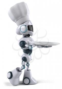 Royalty Free Clipart Image of a Robot Chef With a Palte