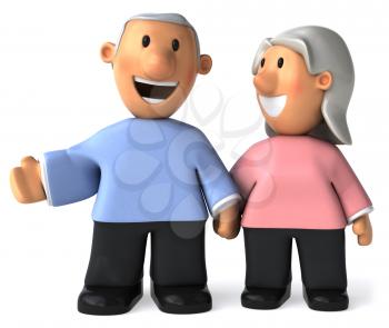 Royalty Free Clipart Image of a Middle-Aged Couple Holding Hands