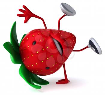 Royalty Free Clipart Image of a Strawberry Doing a Handstand