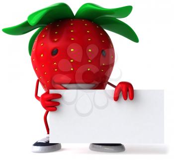 Royalty Free Clipart Image of a Strawberry With a Piece of Paper