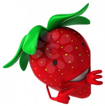 Royalty Free Clipart Image of a Pointing Strawberry