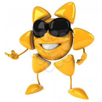 Royalty Free Clipart Image of a Posing Sun Wearing Sunglasses