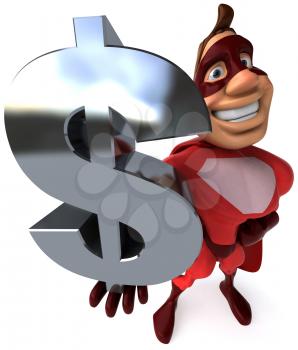 Royalty Free Clipart Image of a Super Guy With a Dollar Sign