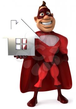 Royalty Free Clipart Image of a Superhero With a House