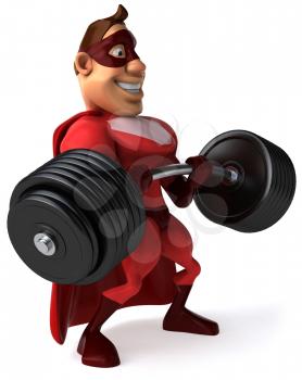 Royalty Free Clipart Image of a Superhero Lifting Weights