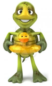 Royalty Free Clipart Image of a Turtle Wearing a Duck Float
