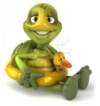 Royalty Free Clipart Image of a Turtle With a Duck Float