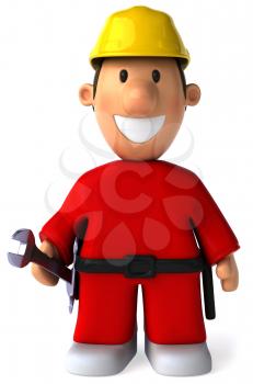 Royalty Free Clipart Image of a Worker With a Hard Hat and a Wrench