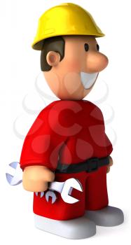 Royalty Free Clipart Image of a Man in Red Coveralls Wearing a Hard Hat