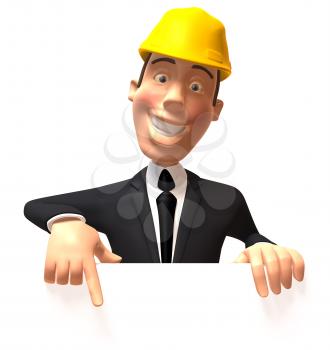 Royalty Free 3d Clipart Image of a Businessman Wearing a Hardhat and Pointing