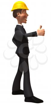Royalty Free 3d Clipart Image of a Side View of a Businessman Wearing a Hardhat and Giving a Thumbs Up Sign