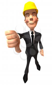 Royalty Free 3d Clipart Image of a Businessman Wearing a Hardhat and Giving a Thumbs Down Sign